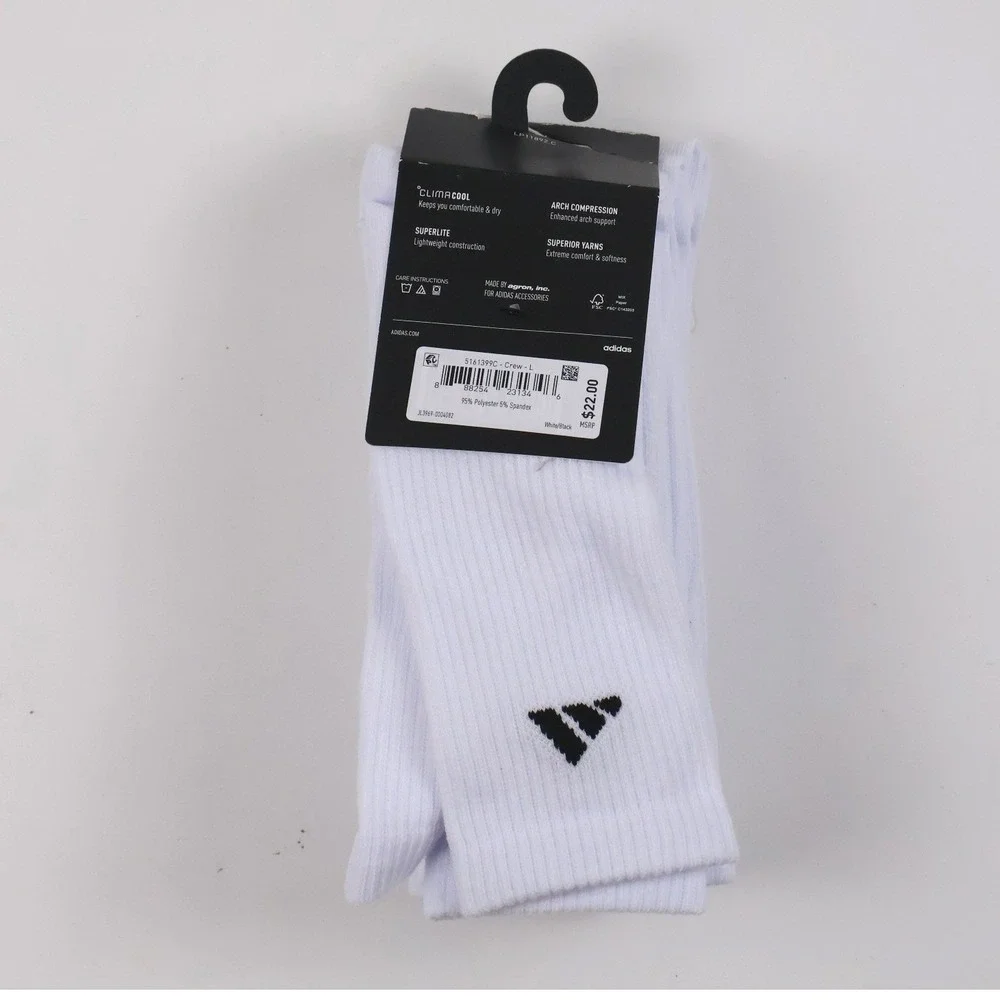 Adidas Crew Socks Superlite Climacool White 6 Pair Pack Large NWT